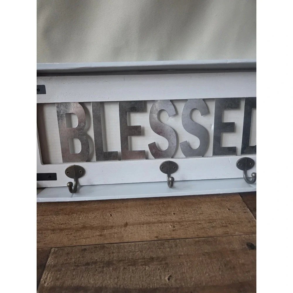 True Living Blessed Sign w/Hooks. Key/Mug/Jewelry Holder